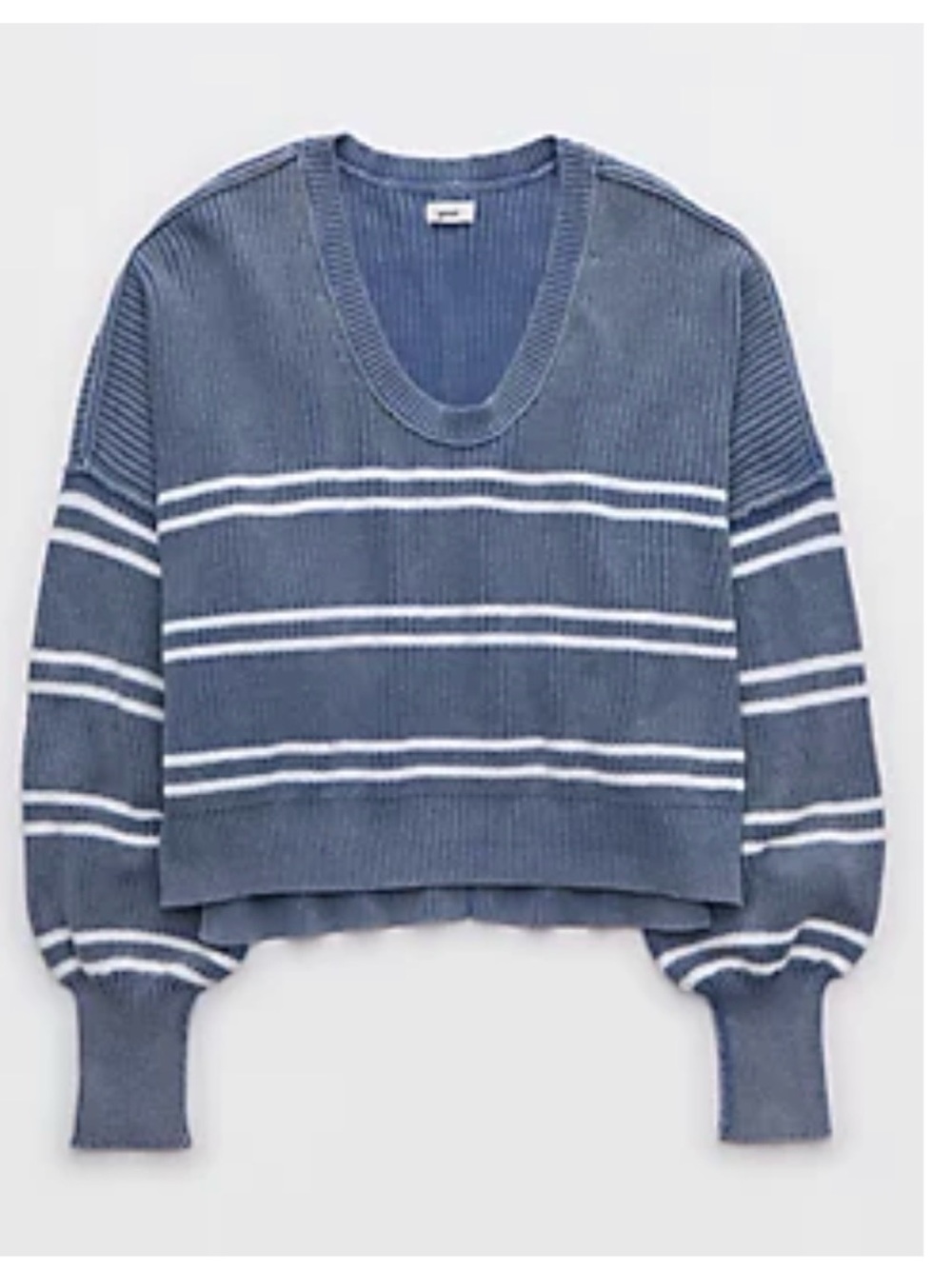 aerie Blue and White Striped Cropped Sweater